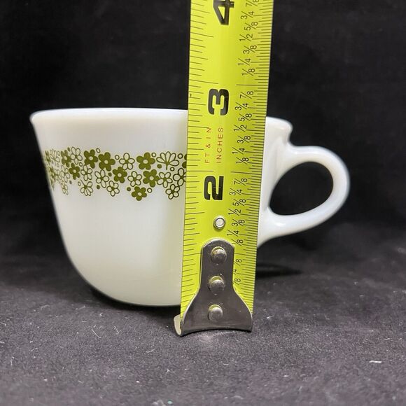 Vintage Pyrex Green Spring Blossom Milk Glass Coffee Tea Cup Set Of - Picture 8 of 9